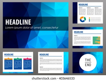 Annual report. Set of 6 vector templates for presentation slides Powerpoint . Visualization layout powerpoint background ux ui. 
