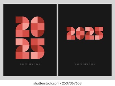 Annual Report template for 2025 features a layout with elegant typography, a logo, geometric shapes, and a flat design background. Celebrate New Year 2025 with a stylish poster in clean pink and green