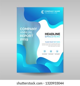 Annual report template with abstract wavy blue shapes