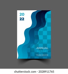 annual report template with  blue wave shape