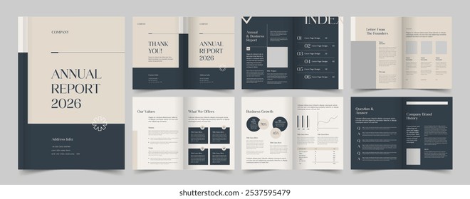 Informe anual Plantilla Diseño de folleto, Perfil de la empresa, Plan de negocios, Imprimir