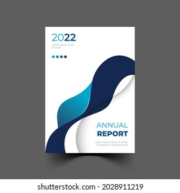 annual report template design with wave shapes, blue and dark blue color