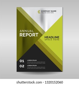 Annual report template with green geometric shapes