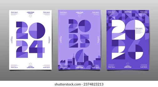 Annual Report, template layout design  2024, 2025, 2026 typography,  geometric shape
, flat design background.