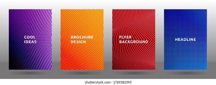 Annual report templates vector set. Artistic halftone pattern covers. Front pages with halftone texture geometric design. Gradient publication cover page layouts. Dynamic composition backgrounds.