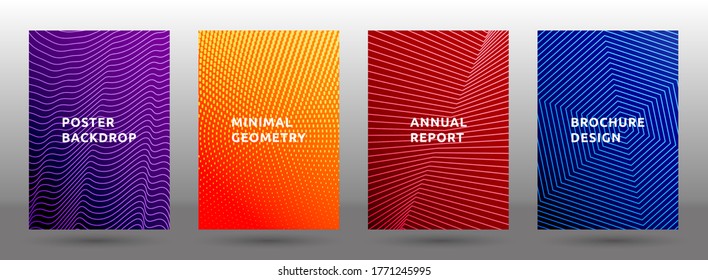 Annual report templates vector set. Grunge halftone pattern covers. Front pages with halftone texture geometric design. Gradient publication cover page layouts. Dynamic composition backgrounds.
