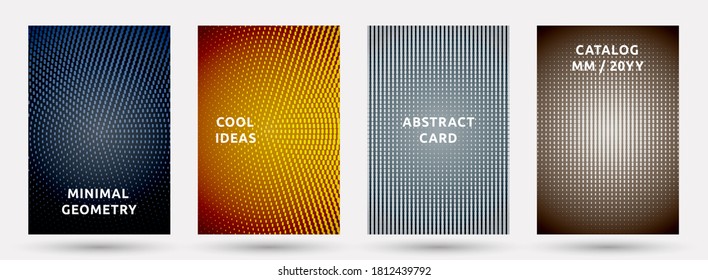 Annual report templates vector set. Simple halftone pattern covers. Dots halftone texture front pages geometric design. Gradient backgrounds cover page layouts. Nise dots texture composition.