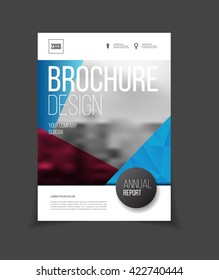 Annual report vector illustration. Brochure with text. A4 size corporate business brochure. Business presentation with photo and geometric graphic elements. Magazine template cover. Flyer or poster