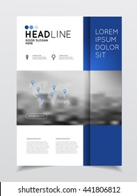 Annual report vector illustration. Brochure with text. A4 size corporate business brochure cover. Business presentation with photo and geometric graphic elements. Catalogue template for company.