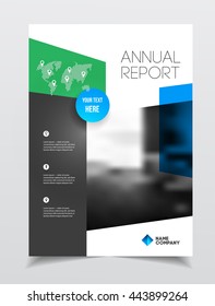 Annual report vector illustration. Brochure with text. A4 size corporate business brochure cover. Business presentation with photo and geometric graphic elements. Catalogue template