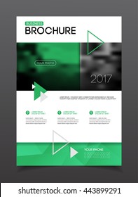 Annual report vector illustration. Brochure with text. A4 size corporate business brochure cover. Business presentation with photo and geometric graphic elements. Catalogue template