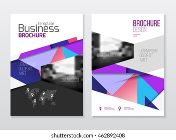 Annual report vector illustration. Brochure with text. A4 size corporate business brochure cover. Business presentation with photo and geometric graphic elements. Catalogue template for company. Flyer