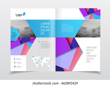 Annual report vector illustration. Brochure with text. A4 size corporate business brochure cover. Business presentation with photo and geometric graphic elements. Catalogue template for company. Flyer