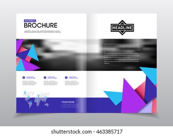 Annual report vector illustration. Brochure with text. A4 size corporate business brochure cover. Business presentation with photo and geometric graphic elements. Catalogue template for company.