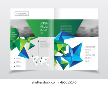 Annual report vector illustration. Flyer or poster for party. A4 size corporate business brochure cover. Business presentation with photo and geometric graphic elements. Catalogue template for company