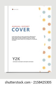 Annual report vector template with colorful flat flower decoration. Suitable for business, company, corporation, and organization.