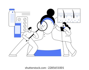 Annual skin exam abstract concept vector illustration. Dermatologist examines patient in hospital, annual skin checking, medicine sector, primary care physician, walk-in clinic abstract metaphor.