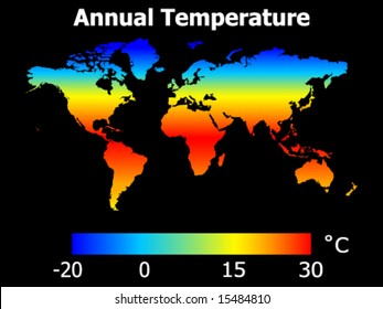 Annual temperature on globe illustration