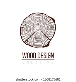 Annual tree growth rings logo, cross-section of a tree trunk. Stock Vector illustration isolated on white background.
