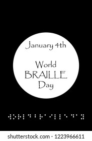 Annual World Braille Day (January 4) vector illustration. Text World Braille Day made by braille alphabet. Black and white poster or card