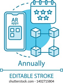 Annually concept icon. AR tool subscription tariff idea thin line illustration. Service charge. Regular fee.  Application rating. Vector isolated outline drawing. AR mobile app. Editable stroke