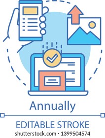 Annually concept icon. Photo editor subscription tariff idea thin line illustration. Exposure setting. Color correction. Computer graphics program. Vector isolated outline drawing. Editable stroke