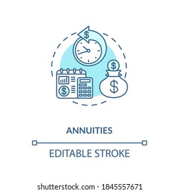 Annuities concept icon. Retirement planning, investment in future idea thin line illustration. Insurance company payments. Vector isolated outline RGB color drawing. Editable stroke