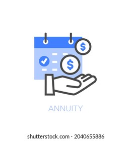 Símbolo de anualidad con un calendario y una mano humana con dinero. Fácil de usar para su sitio web o presentación.