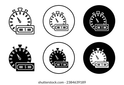 Conjunto de iconos vectoriales de anualidad. Signo anual de ingresos salariales. Símbolo de pago de hora para diseños de interfaz de usuario. En negro relleno y delineado estilo.