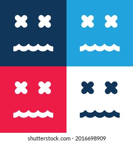 Emoticon anualizado cuadrado cara azul y rojo cuatro colores conjunto de iconos mínimo