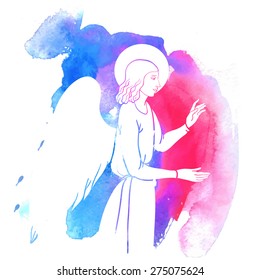 Annunciation angel on watercolor style, colofull