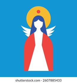 Annunciation to the Blessed Virgin Mary. Mother of Jesus Christ pray accepting the good news.Vector illustration. card Mary and lily - Great Feasts of the Orthodox And the Catholic Church