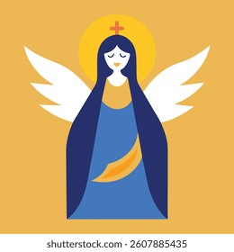 Annunciation to the Blessed Virgin Mary. Mother of Jesus Christ pray accepting the good news.Vector illustration. card Mary and lily - Great Feasts of the Orthodox And the Catholic Church