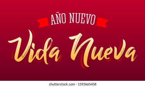 Ano Nuevo Vida Nueva, New Year New Life Spanish Text Vector Design.