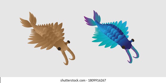 Anomalocaris saron, life form of the Cambrian period  vector illustration, extinct species, alien species