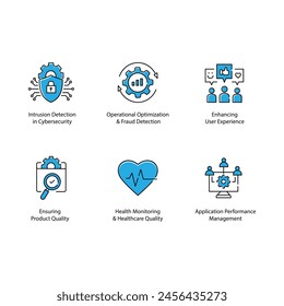 Detección de anomalías AI Vector Icon Design Set Mejora de la medida de seguridad 