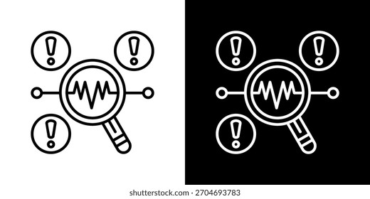ícone de detecção de anomalia definido na ilustração de vetor de contorno preto e branco
