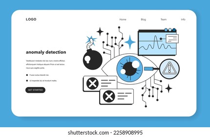 Anomaly detection web banner or landing page. Artificial neural network training. Self-learning computing system for data processing. Deep machine learning modern technology. Flat vector illustration