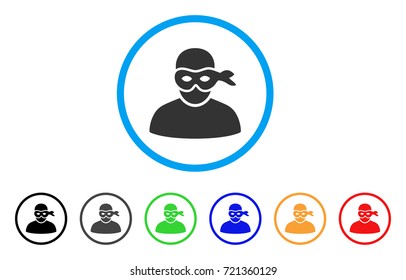 Anonimious Thief rounded icon. Style is a flat anonimious thief gray symbol inside light blue circle with black, gray, green, blue, red, orange versions.