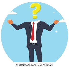 Anonomous businessman with question mark on head, curiosity concept, imagine who is he?, surprise person or employee