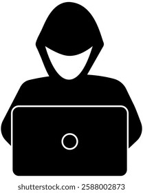 Anonomous hacker character using a computer, personal information being stolen, Criminal stealing private details