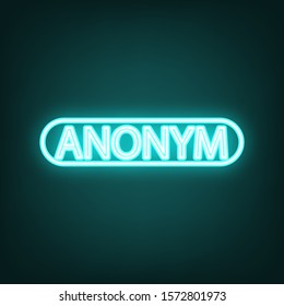 Anonym, Unknown person sign. Cyan neon icon in the dark. Bluring. Luminescence. Illustration.