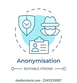 Icono de concepto azul suave de anonimización. Tipo de tecnologías que mejoran la privacidad. Ocultar datos personales. Ilustración de línea de forma redonda. Abstractas idea. Diseño gráfico. Fácil de usar en el artículo