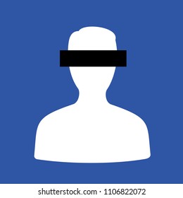 Anonymity and anonymisation of anonymous person - man is keeping private and secret of his face by covering. Black censor bar hides eyes. Vector illustration
