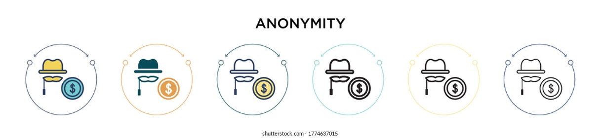 Anonymity icon in filled, thin line, outline and stroke style. Vector illustration of two colored and black anonymity vector icons designs can be used for mobile, ui, web