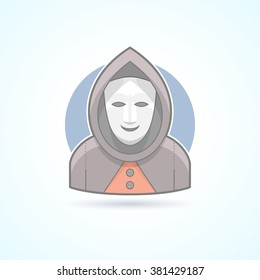 Anonymity, stranger, mask man, mysterious guy icon. Avatar and person illustration. Flat colored outlined style. Vector illustration. svg