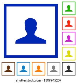 Anonymous avatar flat color icons in square frames on white background