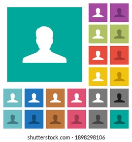 Iconos planos multicolores de avatar anónimos en fondos cuadrados simples. Se incluyeron variaciones de iconos blancos y oscuros para efectos de movimiento o activos.