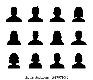 Anonymous black avatars collection. Set of male and female silhouettes. User profile icon