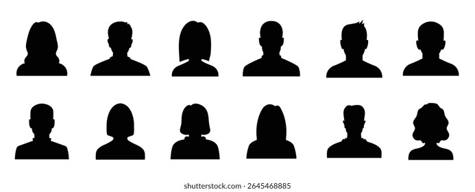 anonymous black avatars collection set male female silhouettes user profile icon